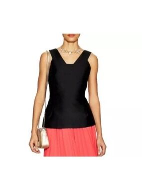 Kate Spade Top Black V-Neck Sleeveless Peplum Hem Back Bow Blouse 0